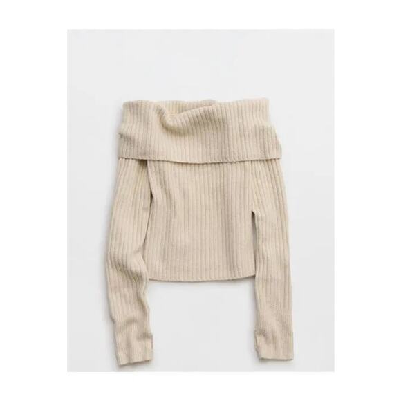 Aerie Off the shoulder Off Line Home Run Stretch Long Sweater Thumb Holes L - Picture 1 of 7